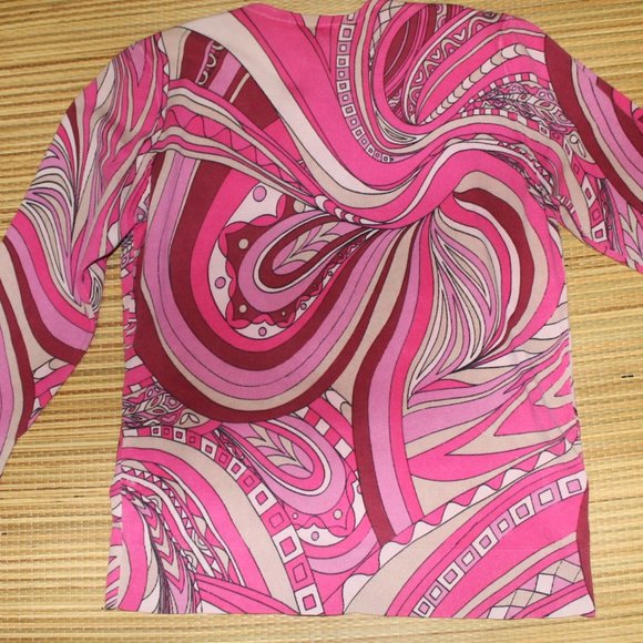 Ann Taylor Pink Mod Swirl Crystal Buttons Silk Blend Cardigan Sweater - Picture 8 of 10